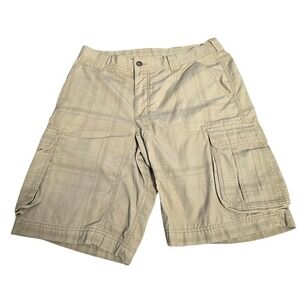 Koppen Mens Cargo Shorts Size 32 Khaki Tan Plaid Ripstop Hiking Outdoor. 649